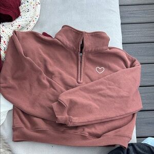Heart Embroidered Brown Sweater